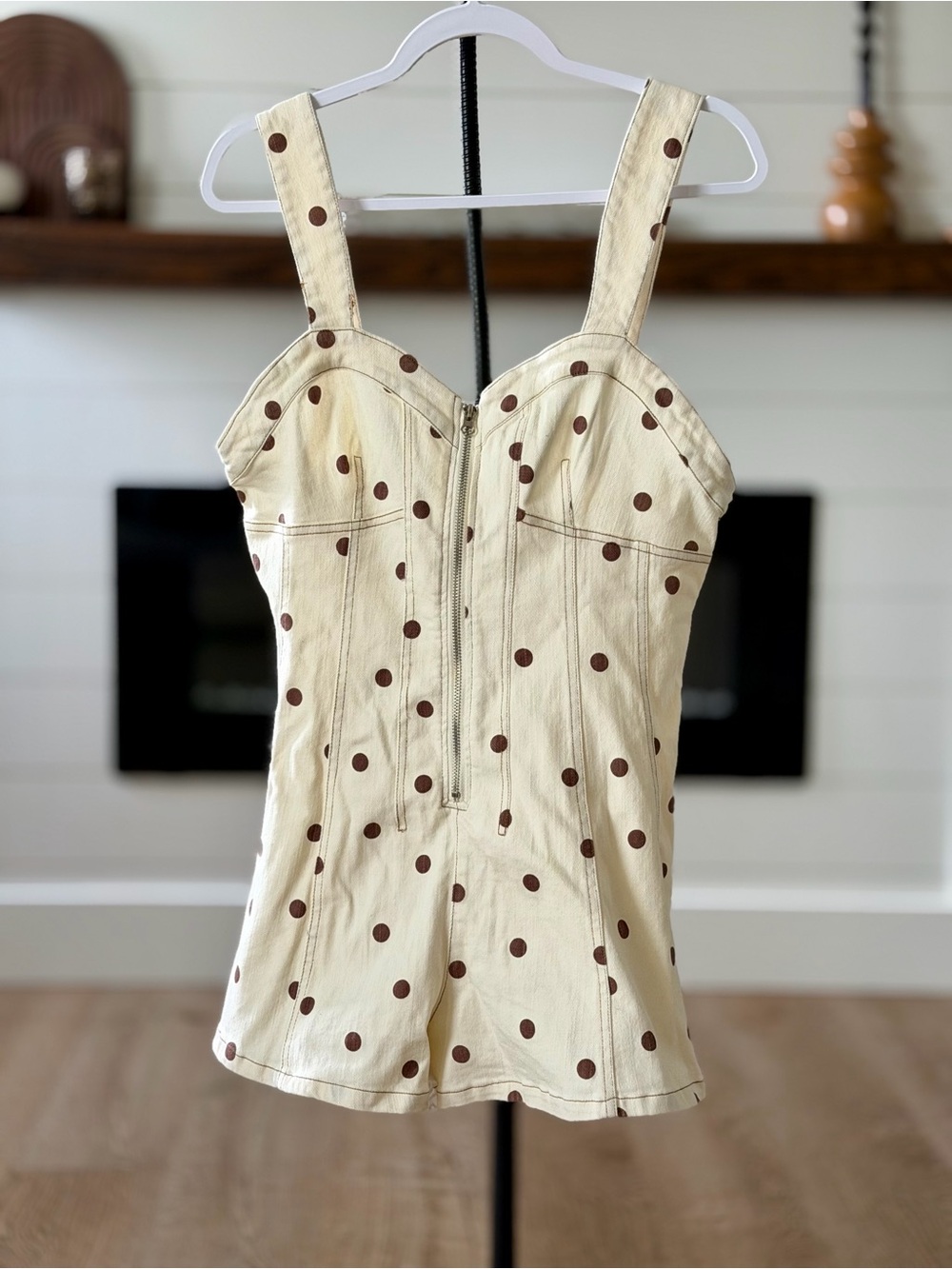 Altar'd State Cream Polka Dot Bustier Romper